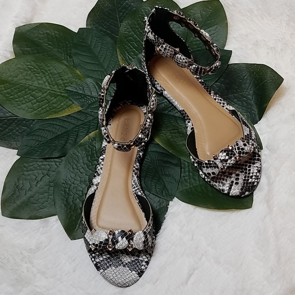 BAMBOO Shoes - BAMBOO Snake Skin Studded Ankle Strap Sandals